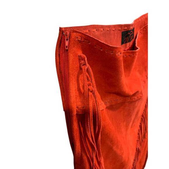 Size 3X T4 West Red Suede Midi Skirt Fringed Western Dance Rodeo - Picture 4 of 11